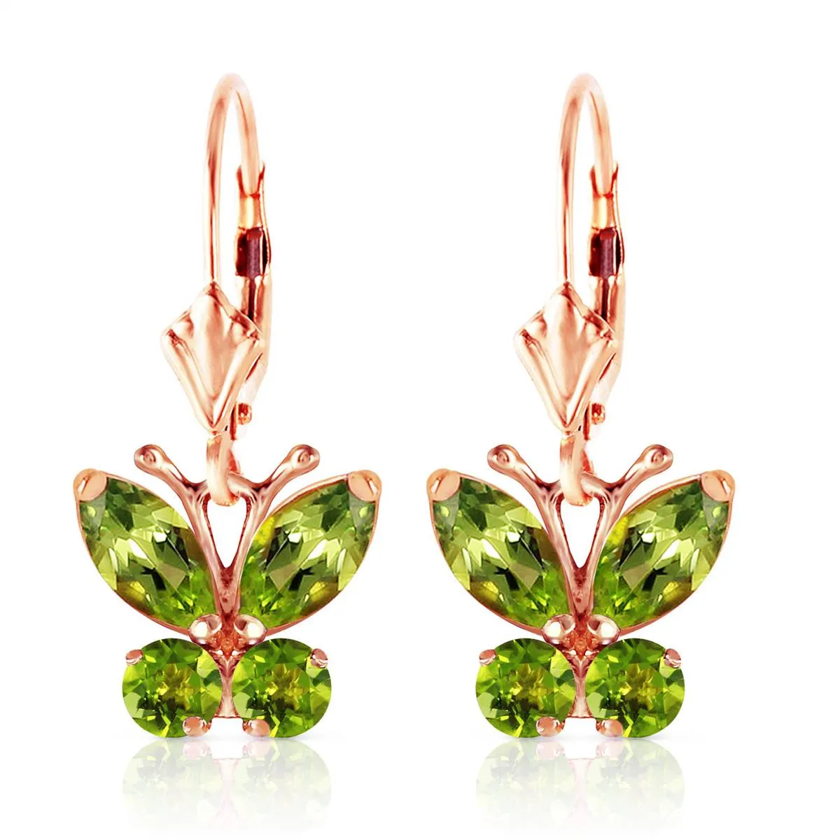 1.24 Carat 14K Solid Rose Gold Butterfly Earrings Peridot