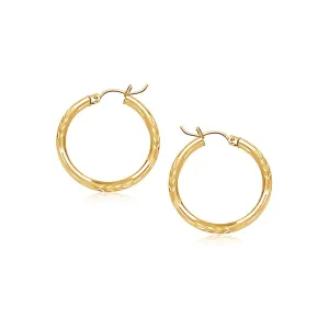 14k Yellow Gold Fancy Diamond Cut Small Hoop Earrings 15mm Diameter
