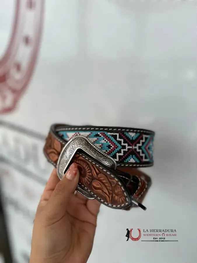 3D AZTEC OCEAN HAND TOOLED BELT