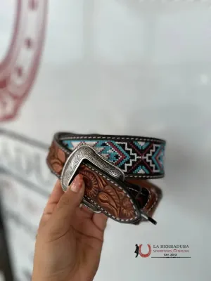 3D AZTEC OCEAN HAND TOOLED BELT