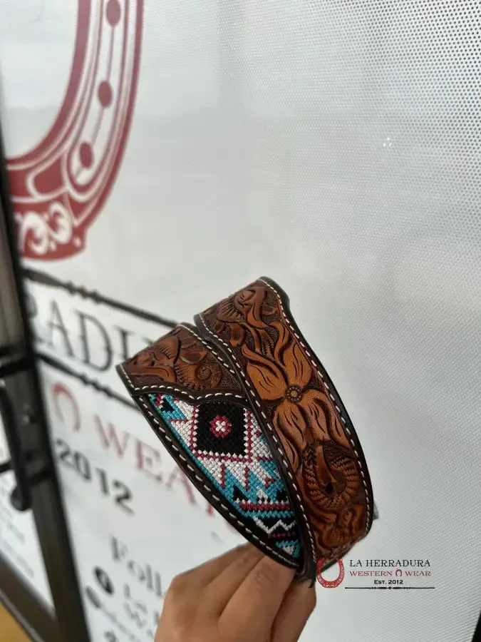 3D AZTEC OCEAN HAND TOOLED BELT