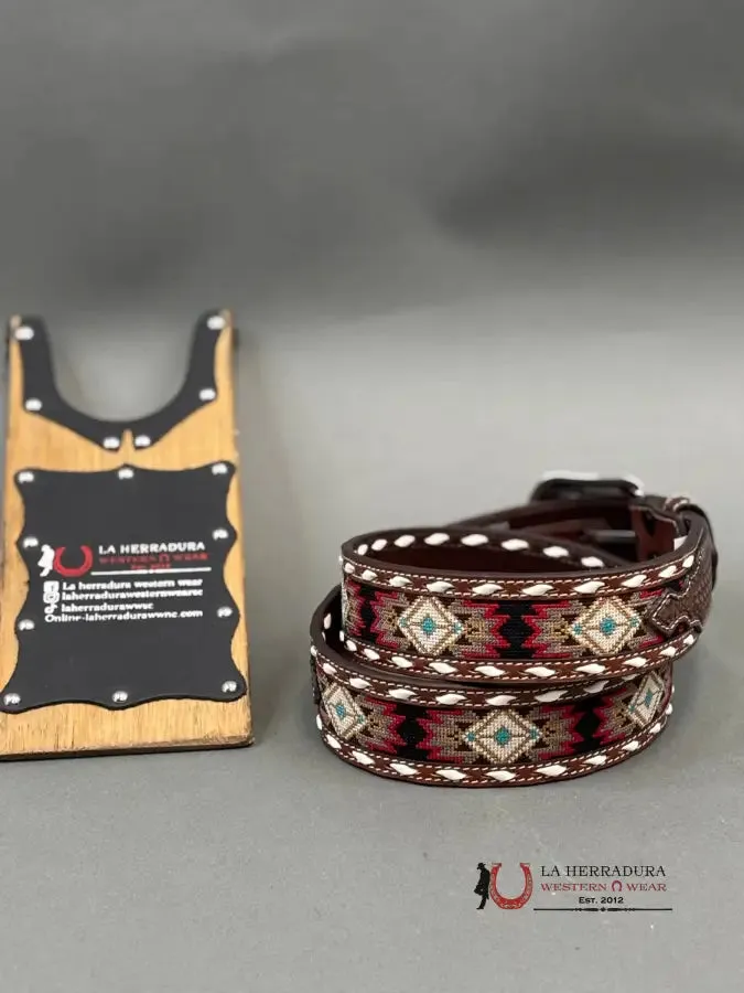 3D BELT COMPANY CINTURÓN AZTEC STITCHED RED BALCK WHITE DETAIL