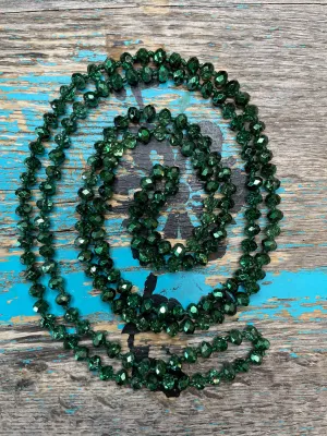 60" Hand Knotted Hunter Green Bead Necklace
