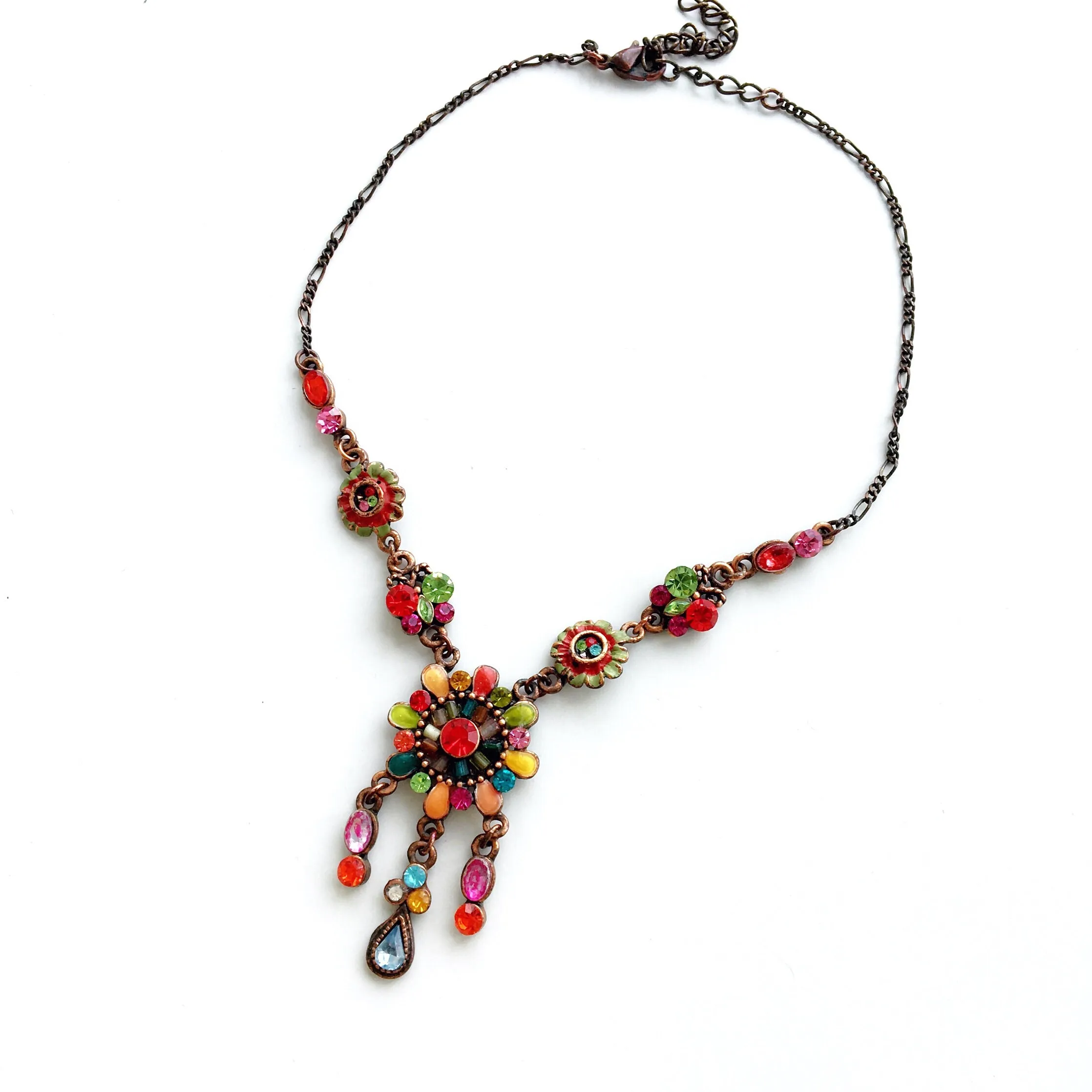 90s VINTAGE BEADED BOHO TRIBAL COLOURFUL DIAMANTÉ SHORT NECKLACE