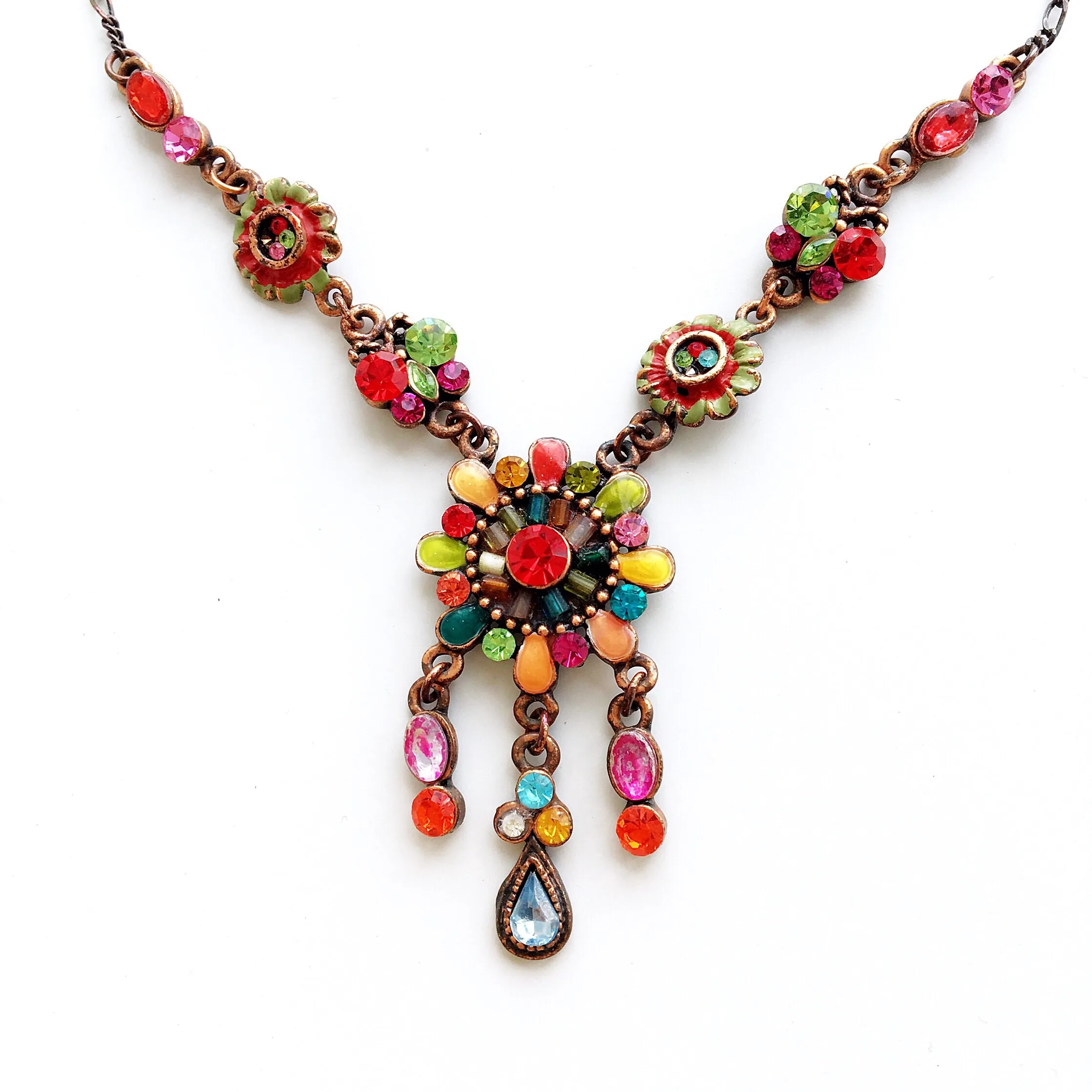 90s VINTAGE BEADED BOHO TRIBAL COLOURFUL DIAMANTÉ SHORT NECKLACE