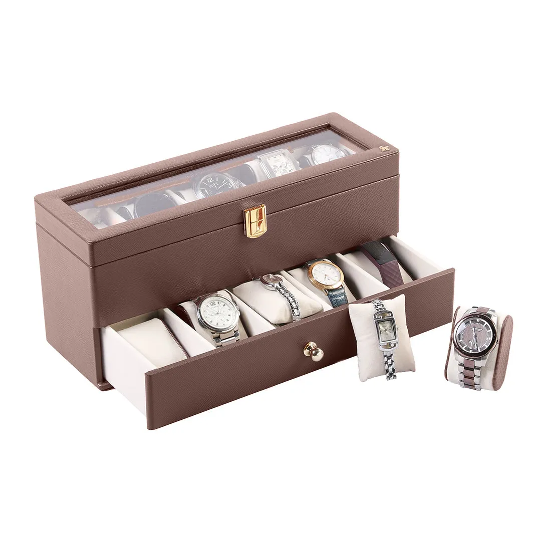 Bronx II Genuine Leather Watch Box / Case | 10 Slots Watch Box Case for Men | Color: Black, Brown & Cherry