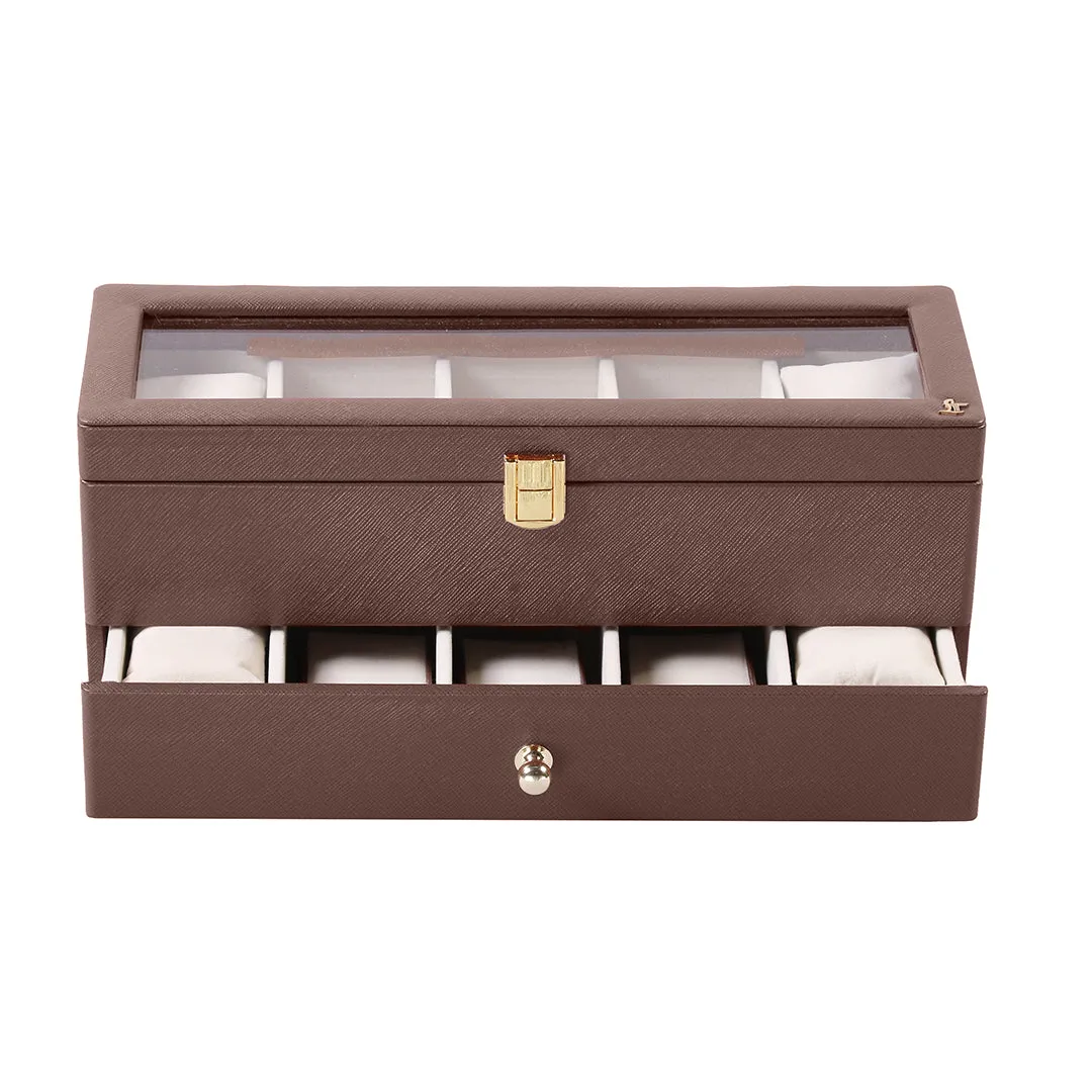 Bronx II Genuine Leather Watch Box / Case | 10 Slots Watch Box Case for Men | Color: Black, Brown & Cherry