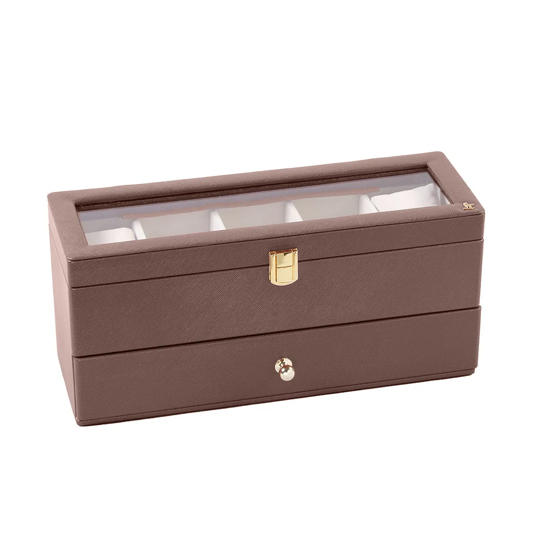 Bronx II Genuine Leather Watch Box / Case | 10 Slots Watch Box Case for Men | Color: Black, Brown & Cherry