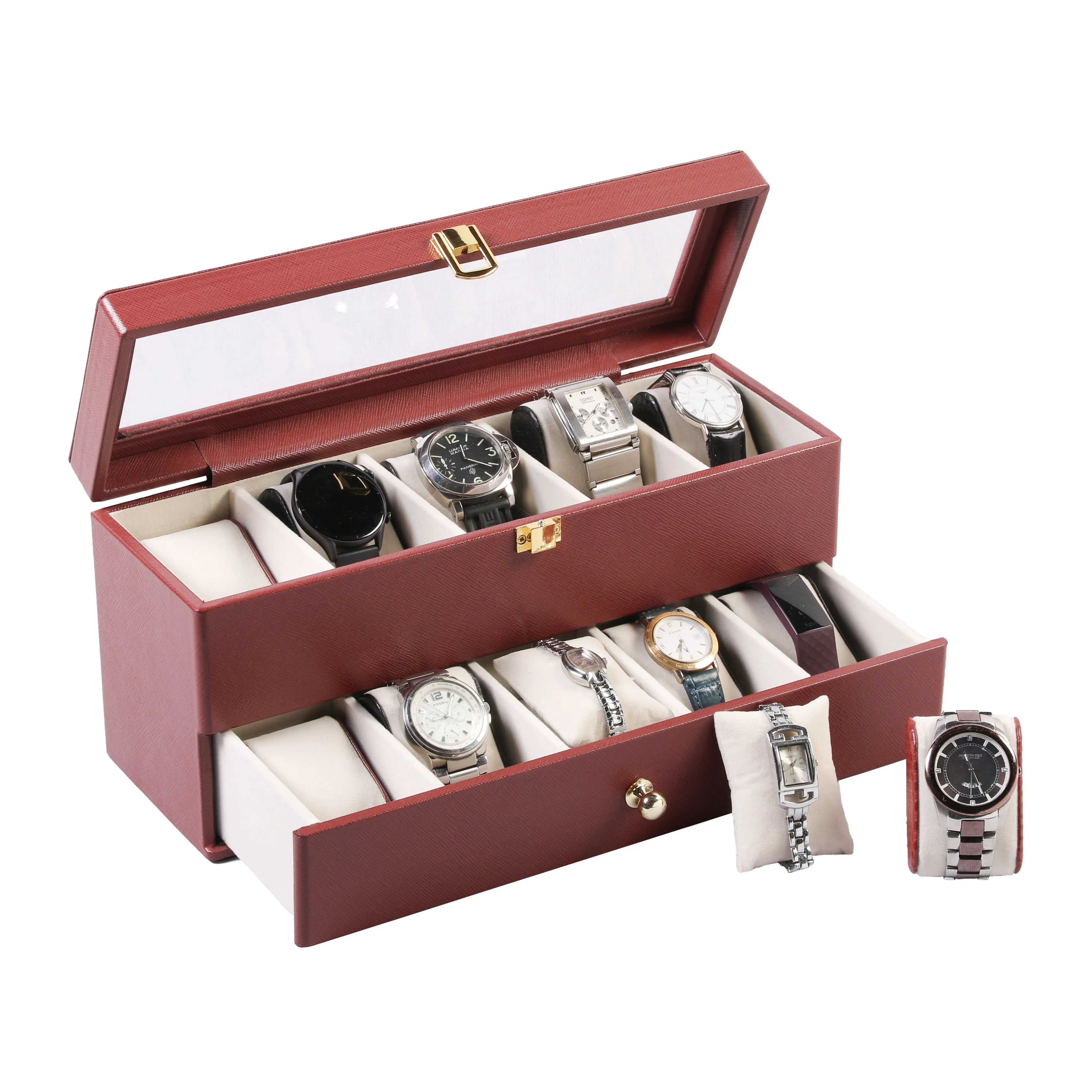 Bronx II Genuine Leather Watch Box / Case | 10 Slots Watch Box Case for Men | Color: Black, Brown & Cherry