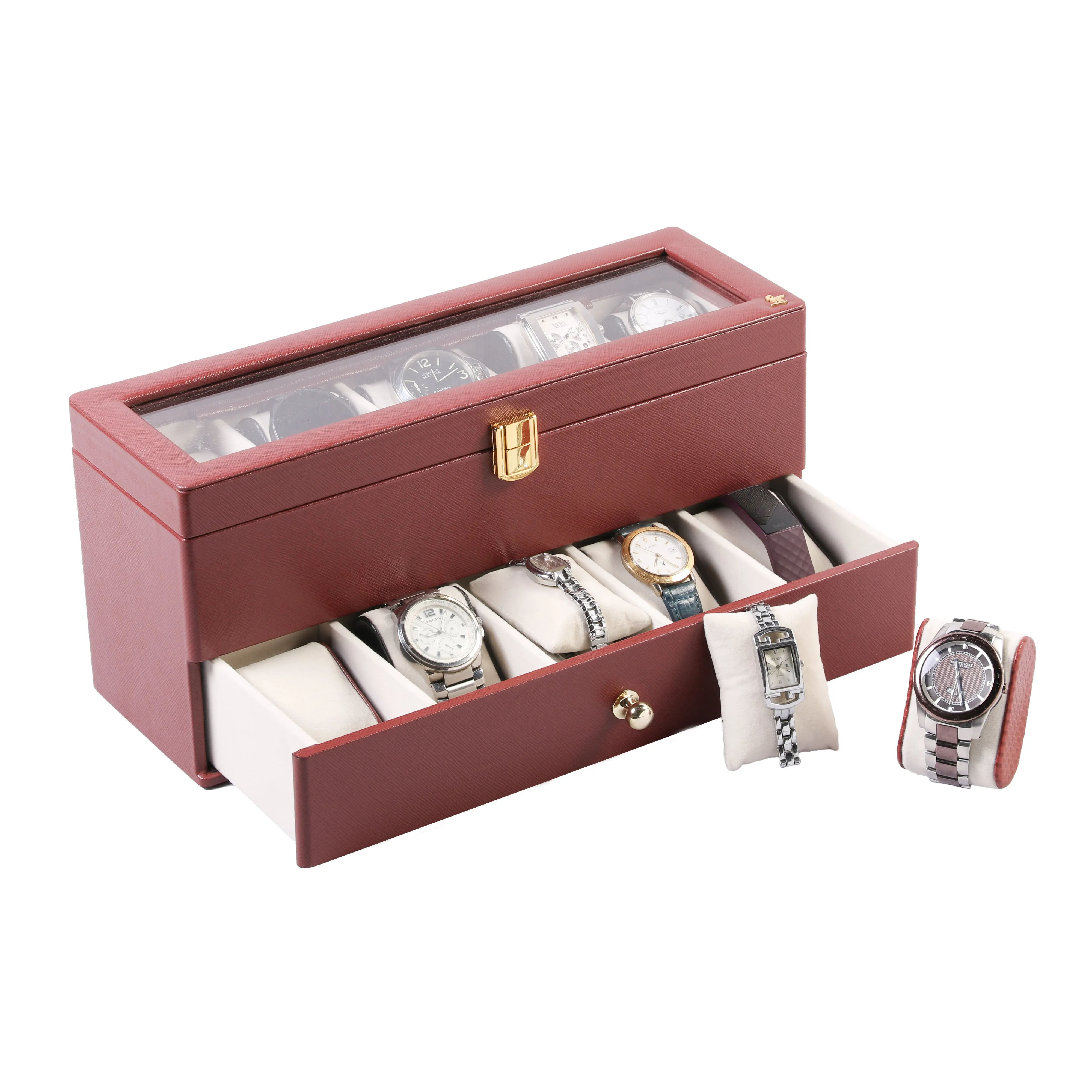 Bronx II Genuine Leather Watch Box / Case | 10 Slots Watch Box Case for Men | Color: Black, Brown & Cherry