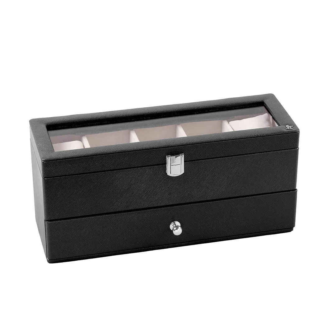 Bronx II Genuine Leather Watch Box / Case | 10 Slots Watch Box Case for Men | Color: Black, Brown & Cherry