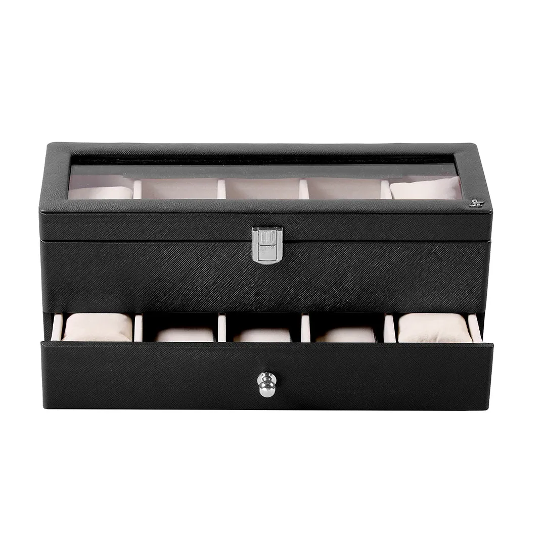 Bronx II Genuine Leather Watch Box / Case | 10 Slots Watch Box Case for Men | Color: Black, Brown & Cherry
