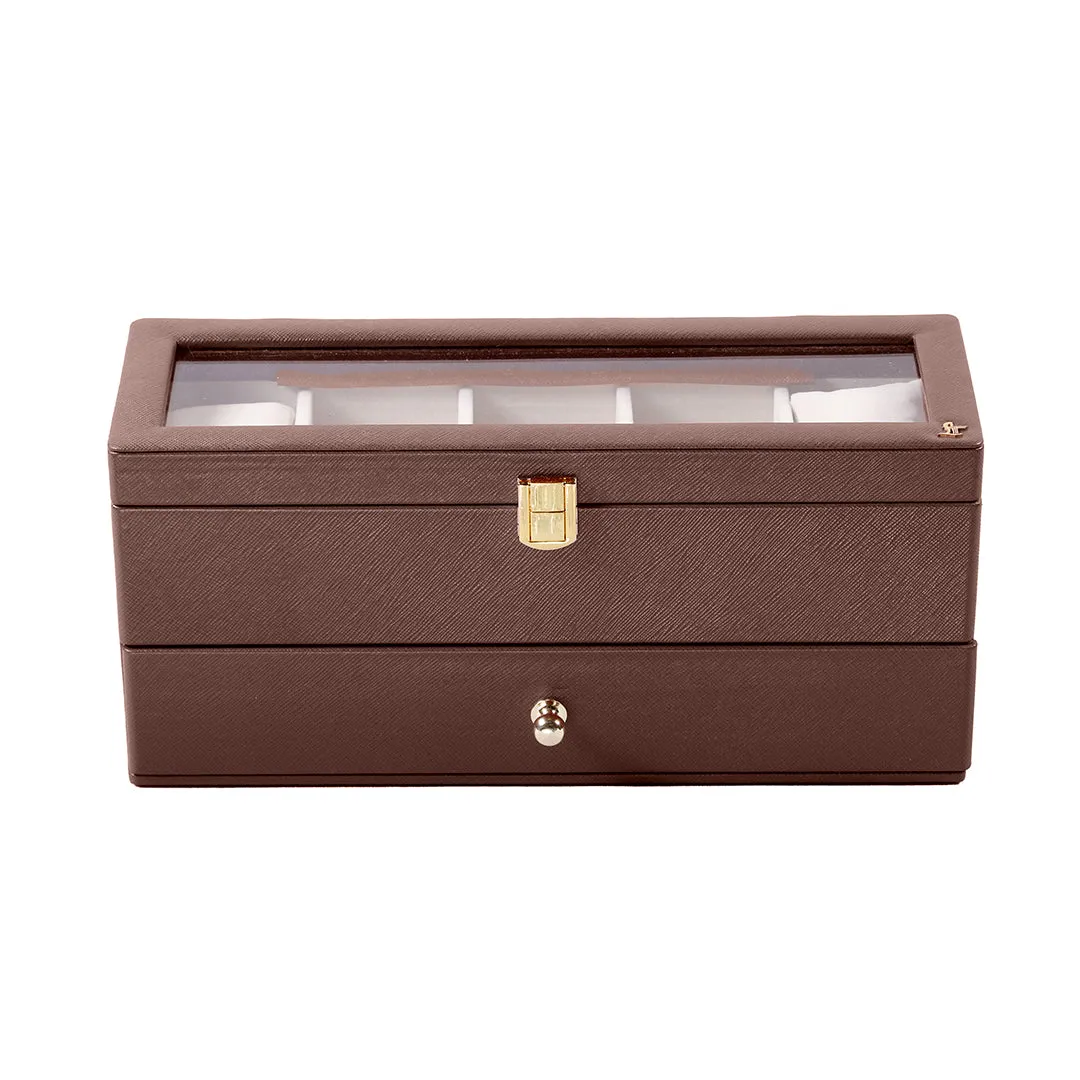 Bronx II Genuine Leather Watch Box / Case | 10 Slots Watch Box Case for Men | Color: Black, Brown & Cherry
