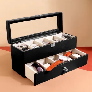 Bronx II Genuine Leather Watch Box / Case | 10 Slots Watch Box Case for Men | Color: Black, Brown & Cherry
