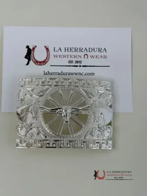 BULL HORNS SILVER DETAIL SQUARE BUCKLE