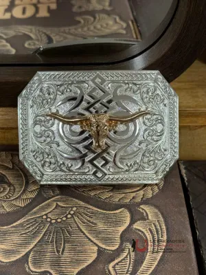 BULL SILVER DETAIL SQUARE BUCKLE