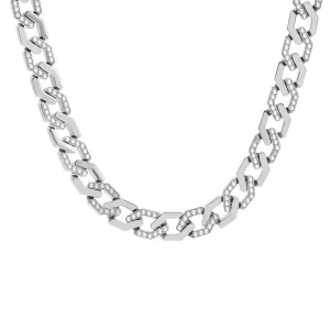 C101W B.Tiff Pavé High Polish Flat Angular Cuban Link Necklace