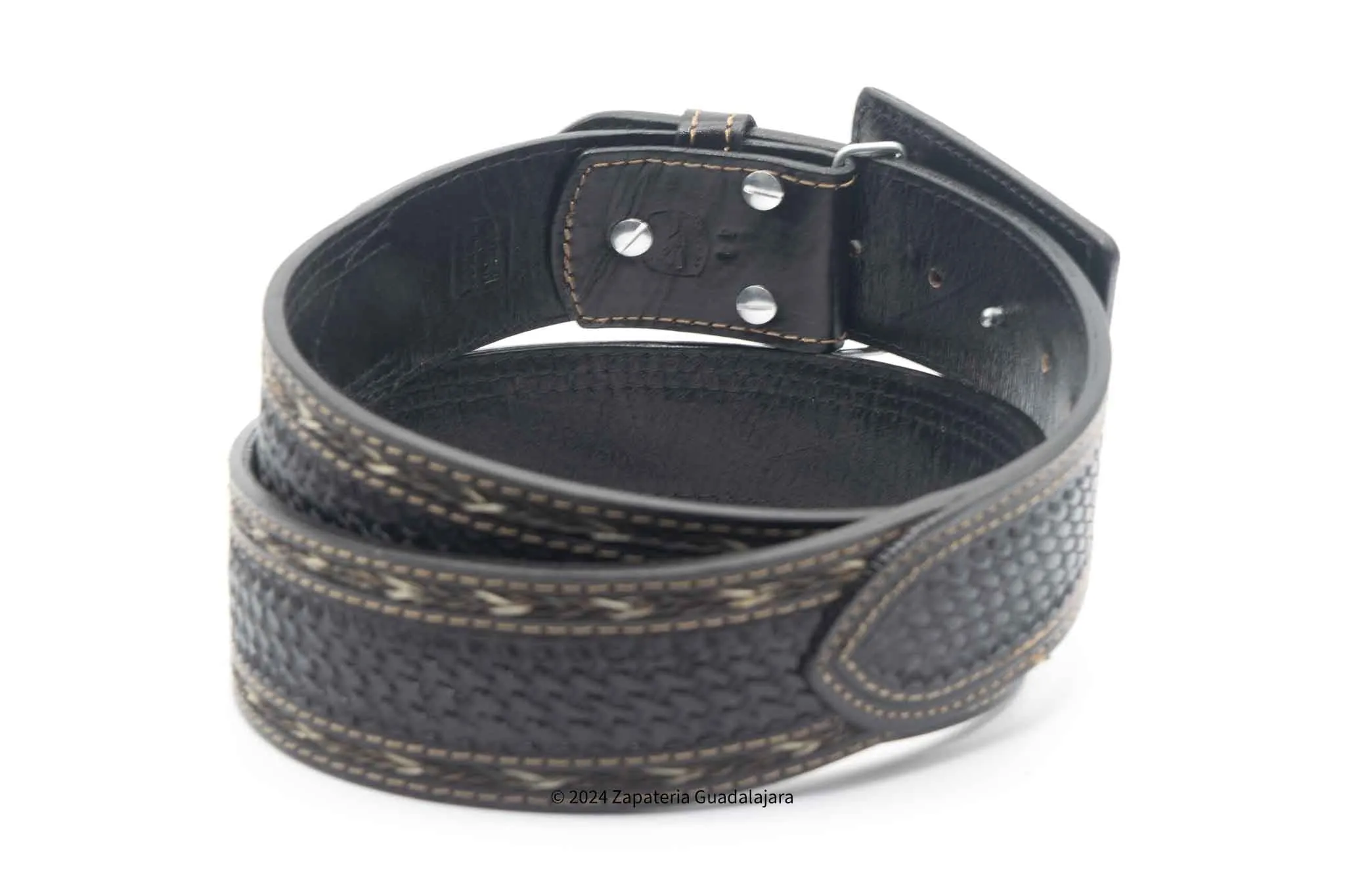 CIN001 MEN HAND-TOOLED WESTERN LEATHER BELT BLACK