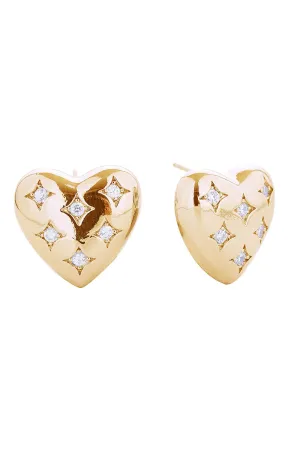 CZ Heart Post Earrings
