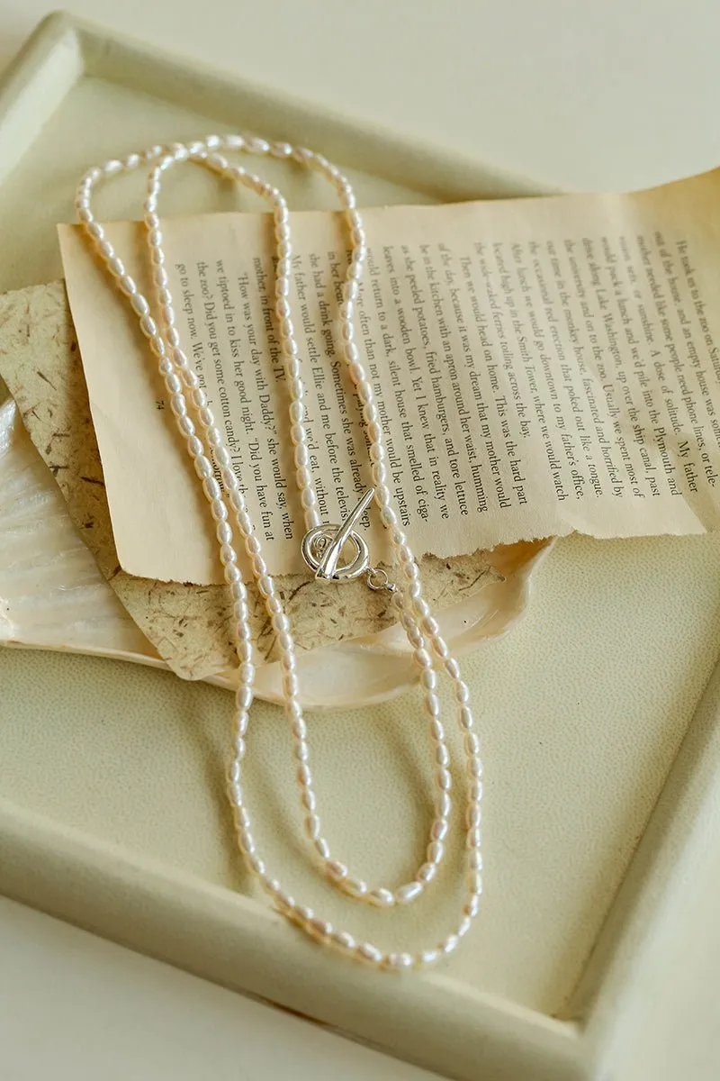 Daily Versatile Long Rice Pearl Necklace