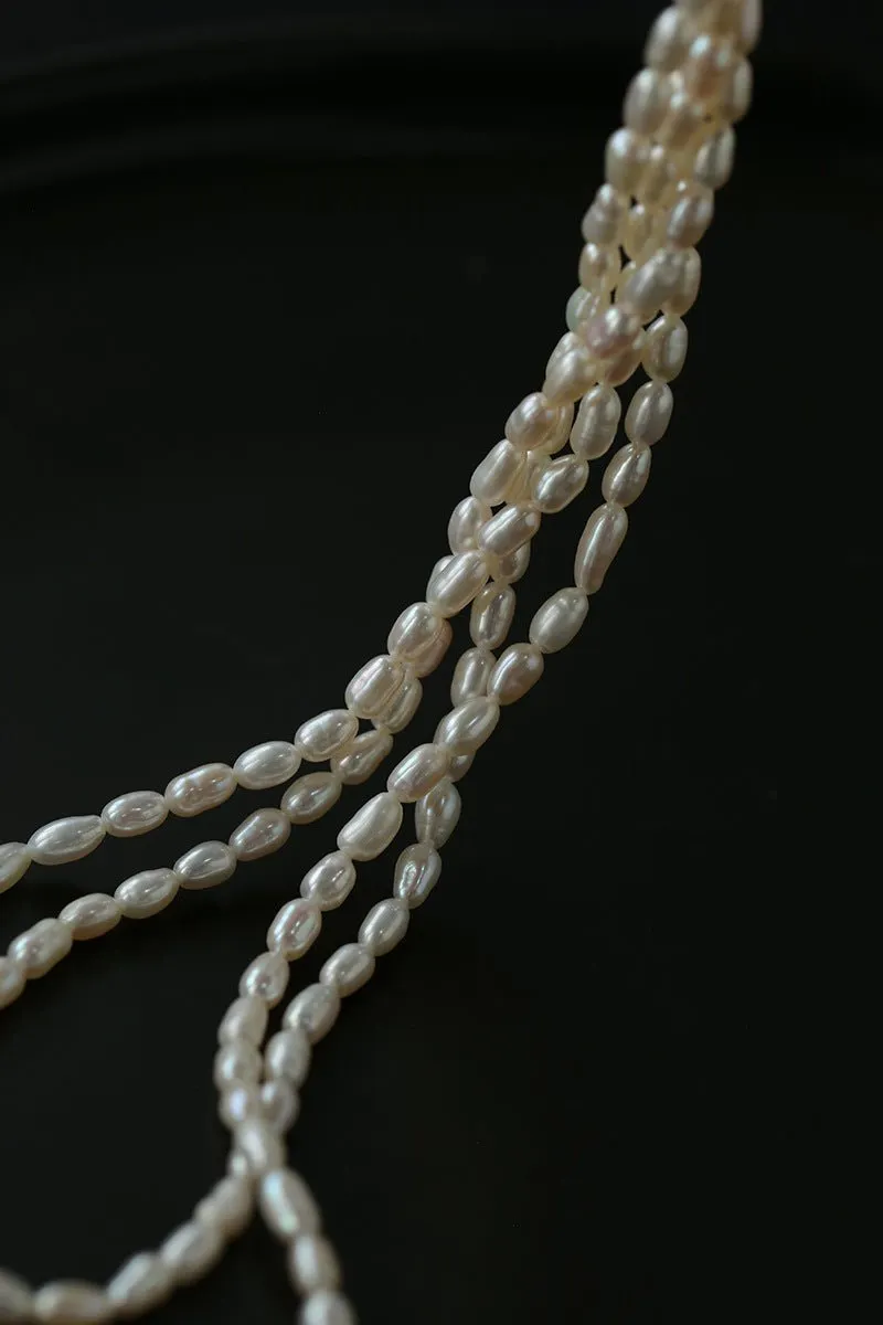 Daily Versatile Long Rice Pearl Necklace
