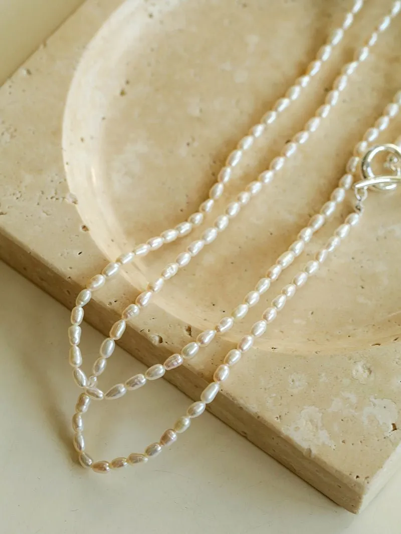 Daily Versatile Long Rice Pearl Necklace