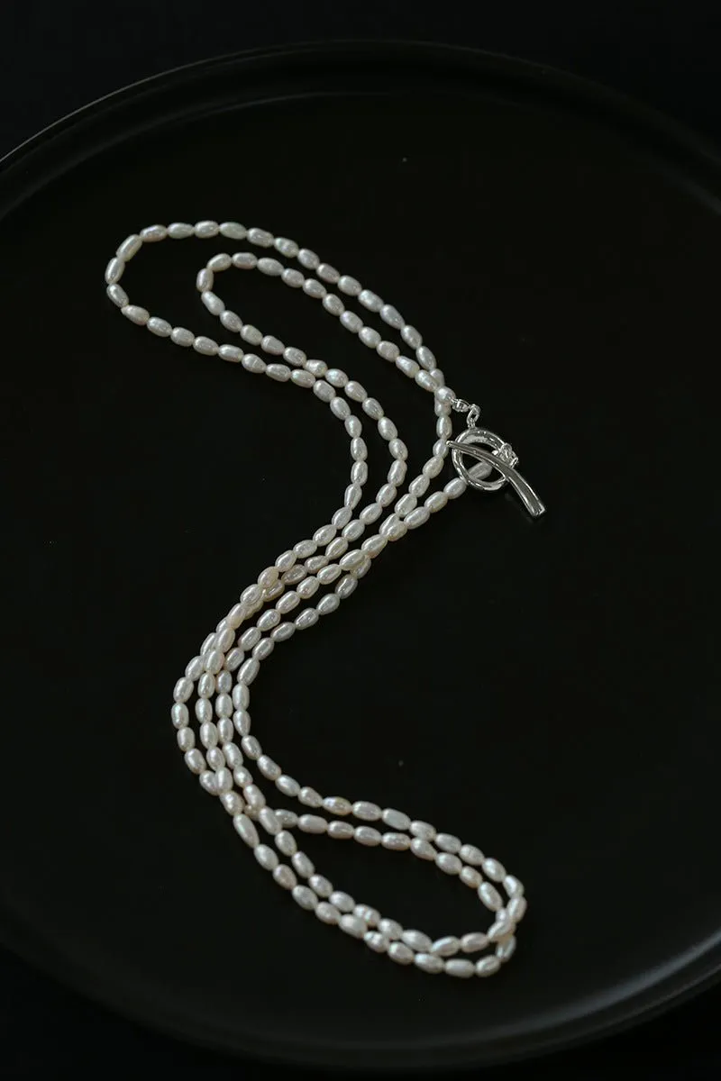 Daily Versatile Long Rice Pearl Necklace