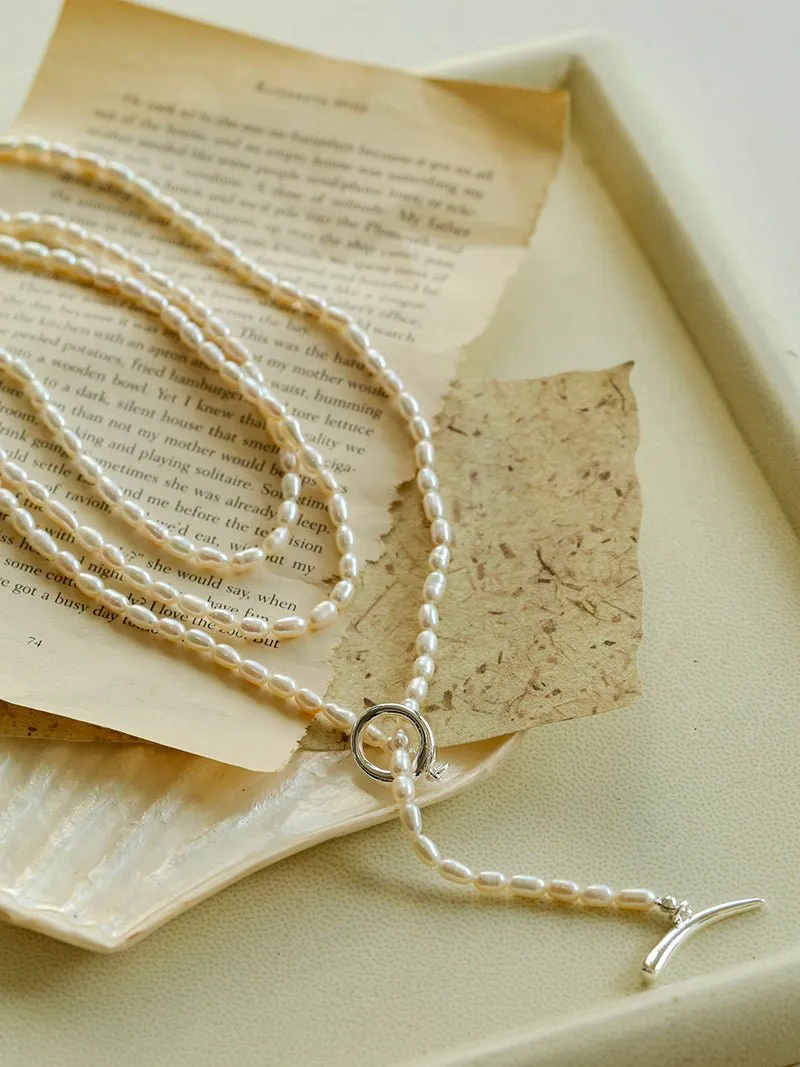 Daily Versatile Long Rice Pearl Necklace