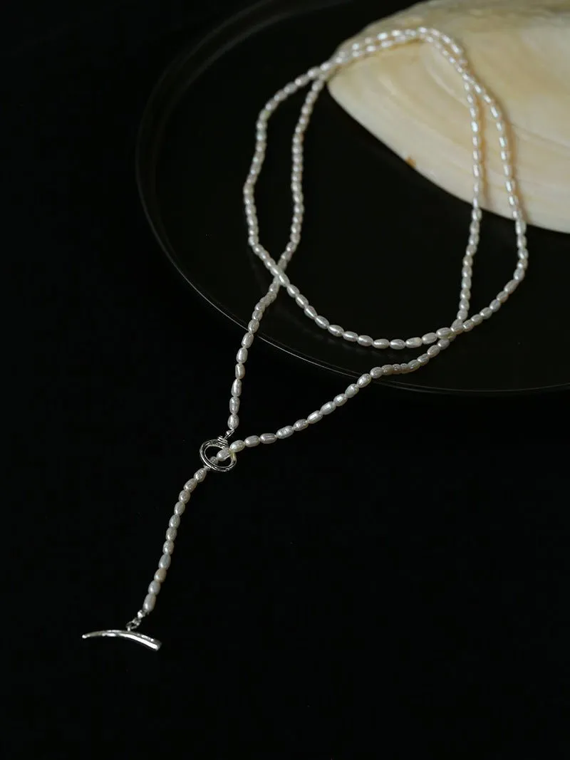 Daily Versatile Long Rice Pearl Necklace