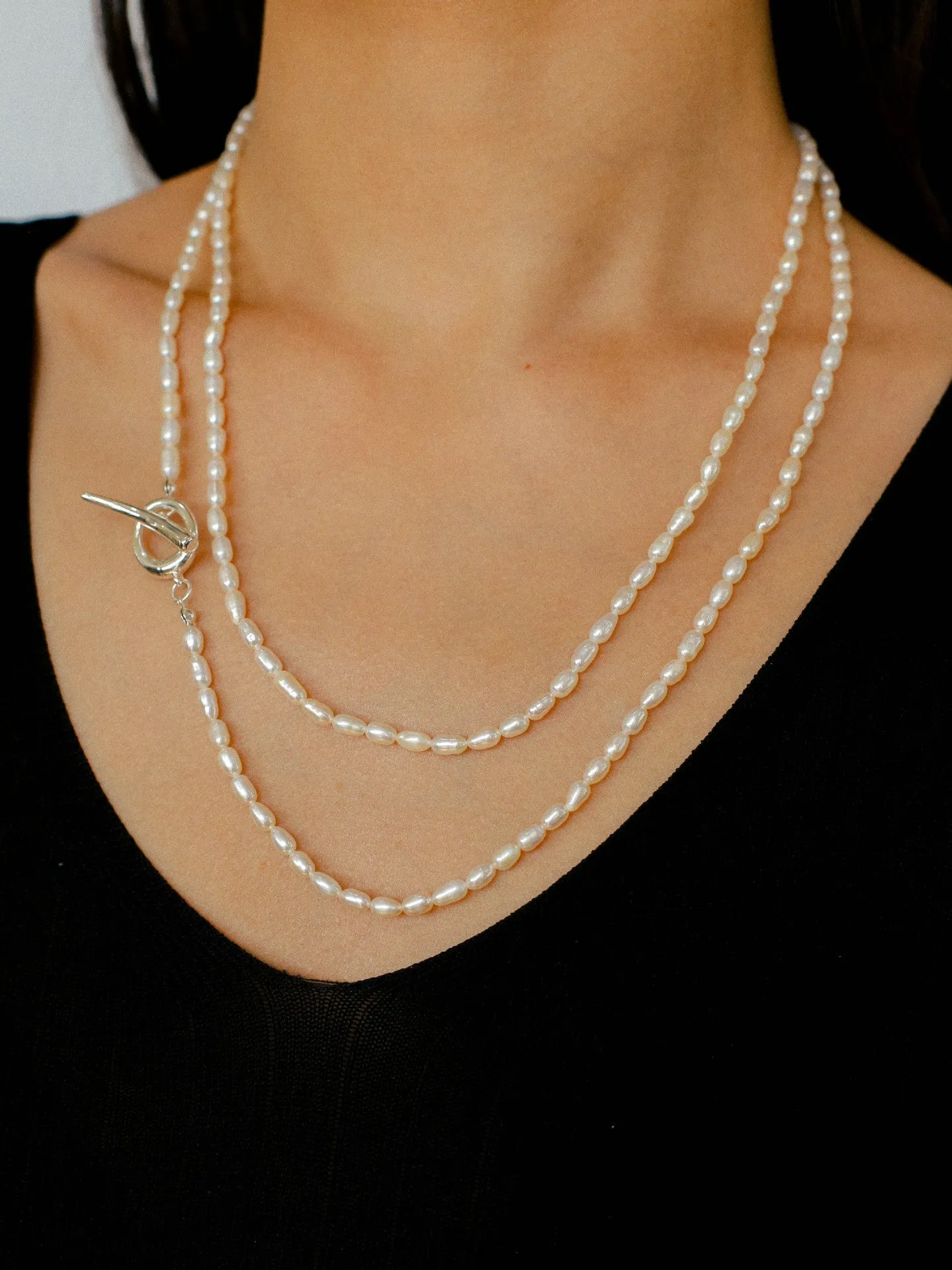 Daily Versatile Long Rice Pearl Necklace