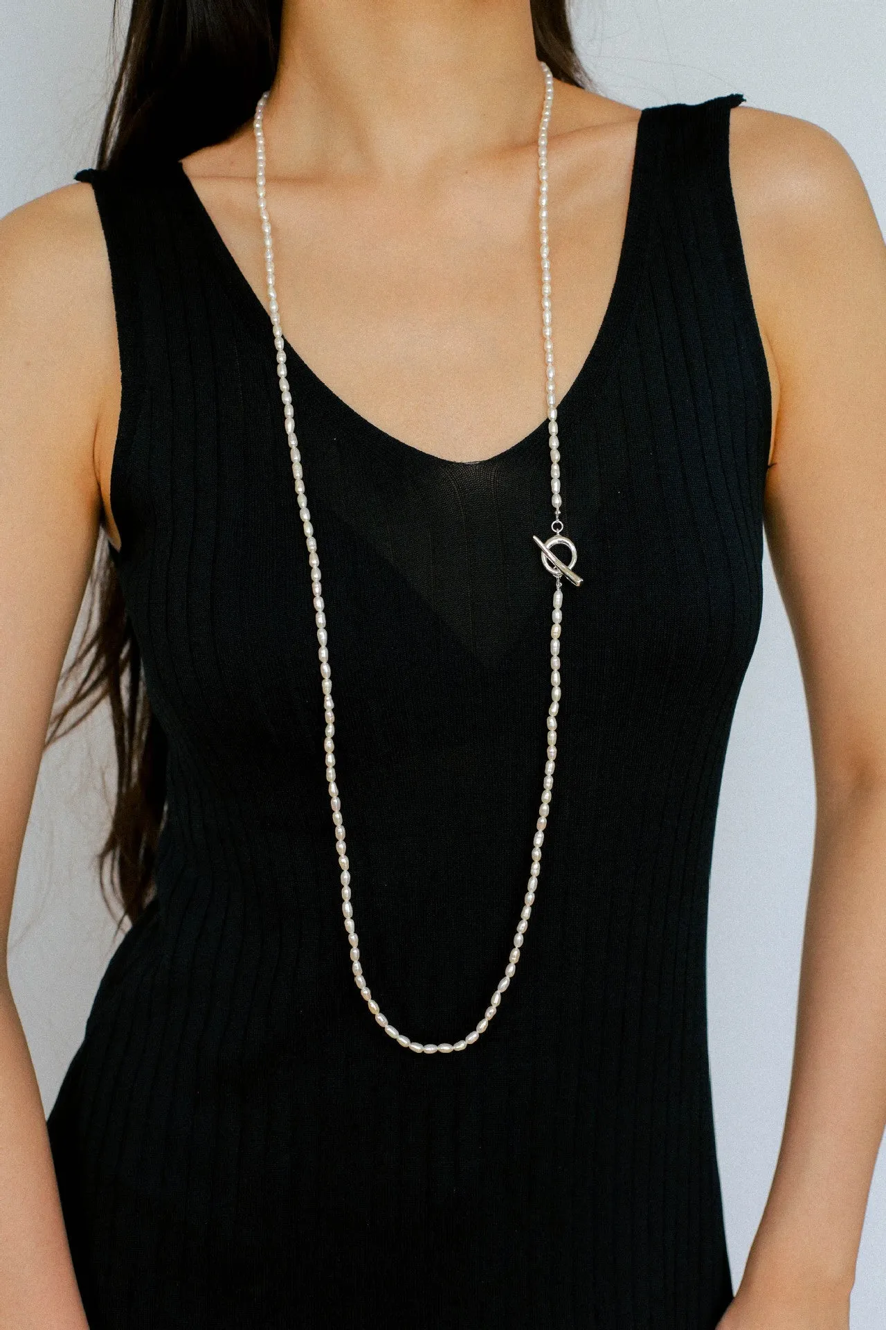Daily Versatile Long Rice Pearl Necklace