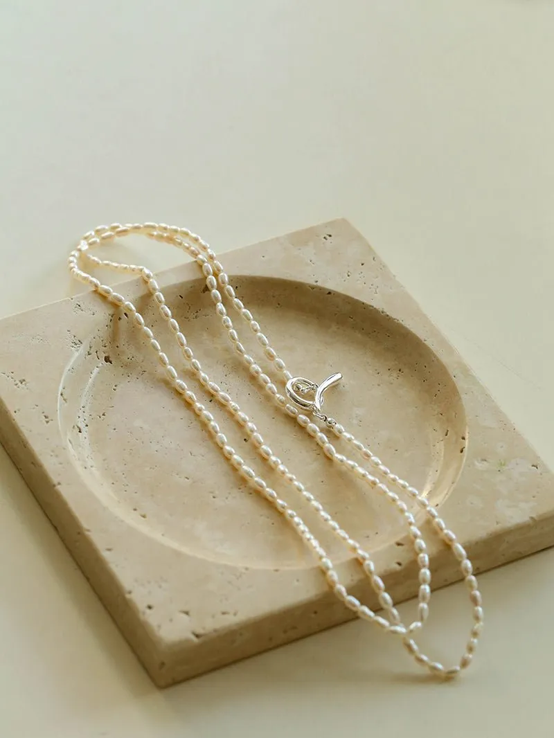 Daily Versatile Long Rice Pearl Necklace