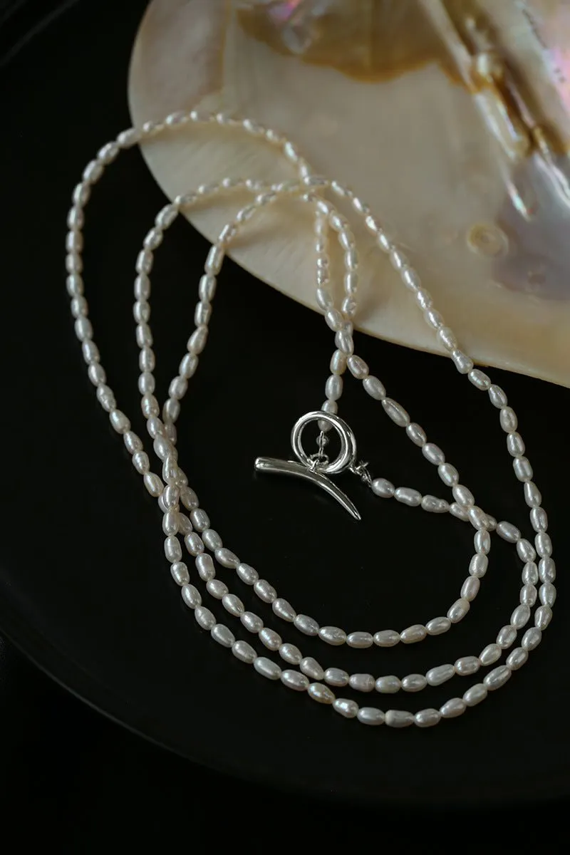 Daily Versatile Long Rice Pearl Necklace