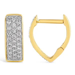 Diamond V Shape Gold Hoop Earrings