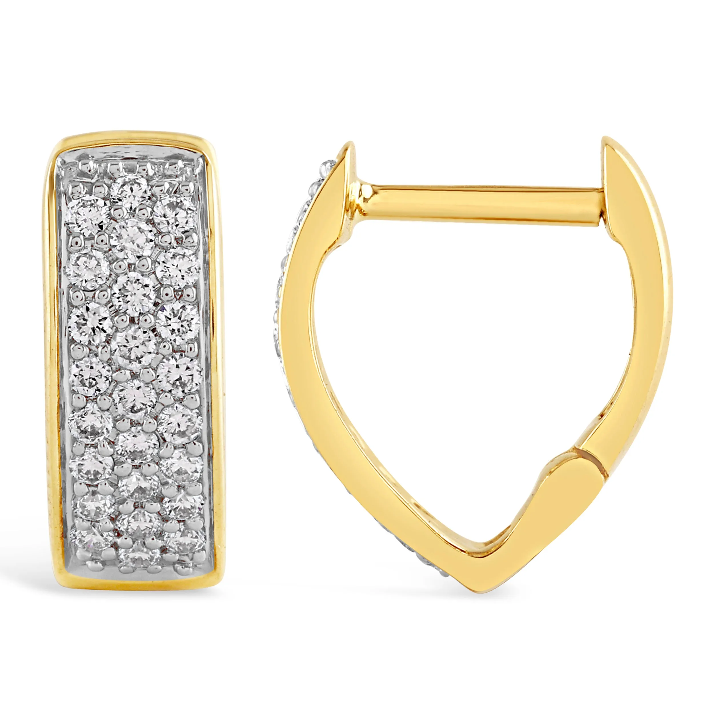 Diamond V Shape Gold Hoop Earrings