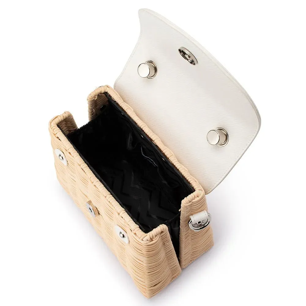 Donna Straw Top Handle Bag | White