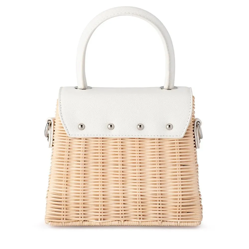 Donna Straw Top Handle Bag | White