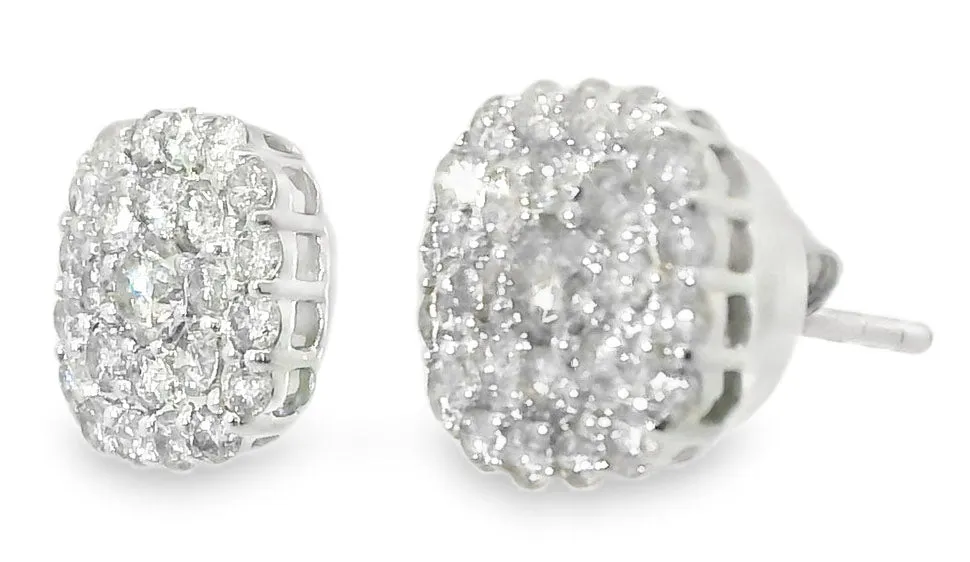 Fabulous Estate 14K White Gold Pave Diamond Stud Earrings