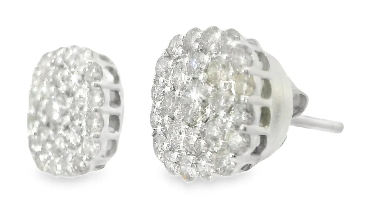 Fabulous Estate 14K White Gold Pave Diamond Stud Earrings