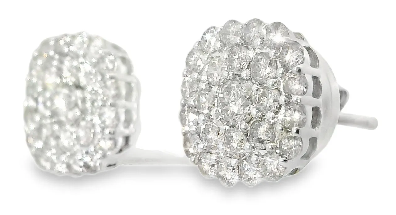 Fabulous Estate 14K White Gold Pave Diamond Stud Earrings