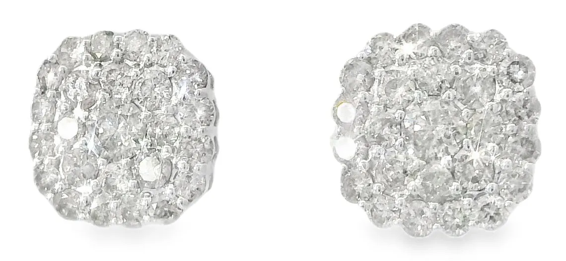 Fabulous Estate 14K White Gold Pave Diamond Stud Earrings