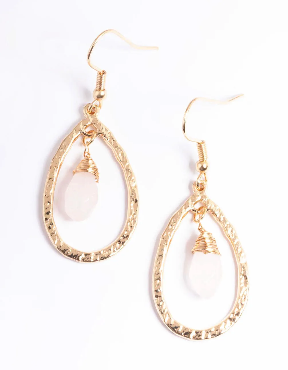 Gold Rose Quartz Small Double Teardrop Earrings