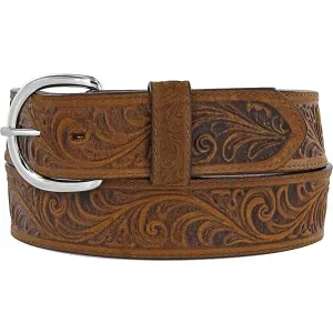 Leegin Justin Men's Brown Western Scroll Tooled Belt