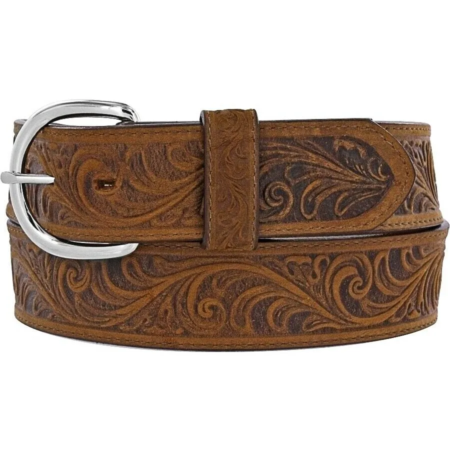 Leegin Justin Men's Brown Western Scroll Tooled Belt