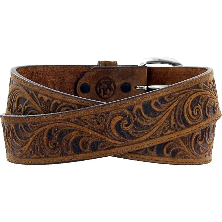 Leegin Justin Men's Brown Western Scroll Tooled Belt