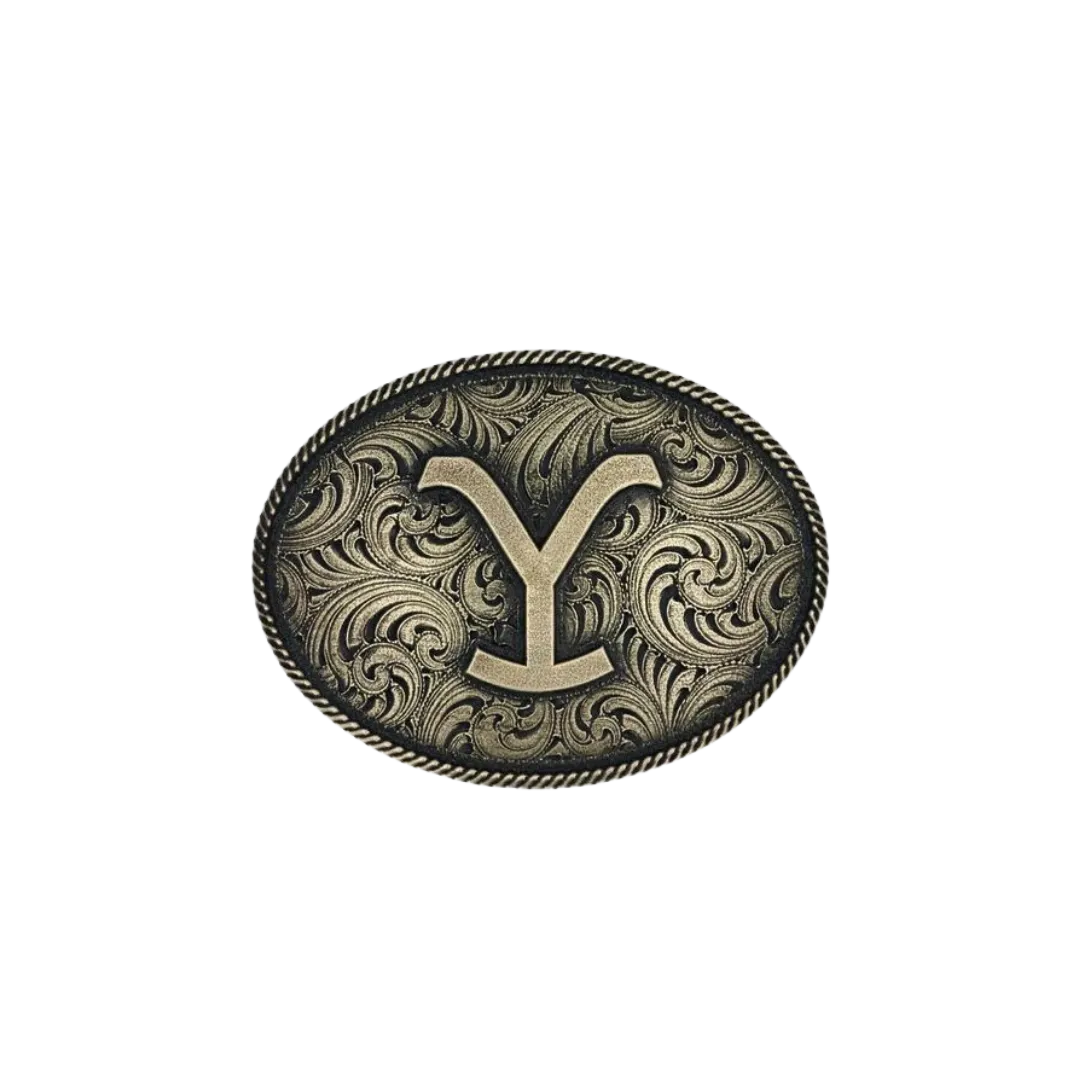 Montana Men's Silversmiths Yellowstone Y Filigree Oval Belt Antique Gold Buckle