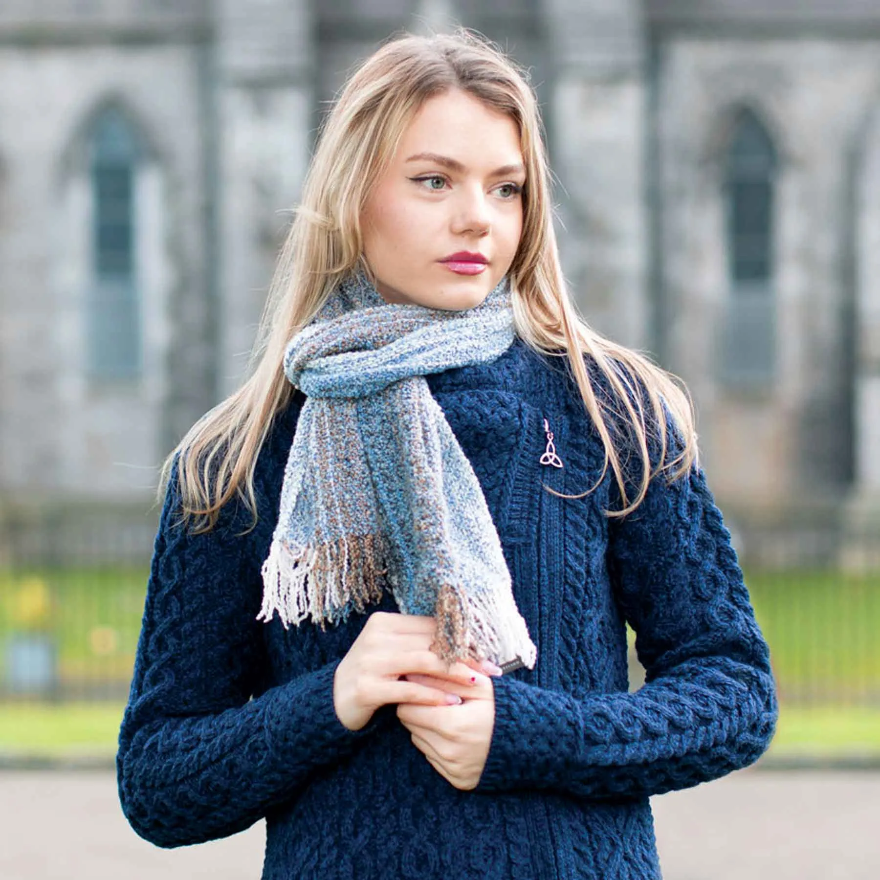 Mucros Weavers Skellig Scarf- Blue and Cream