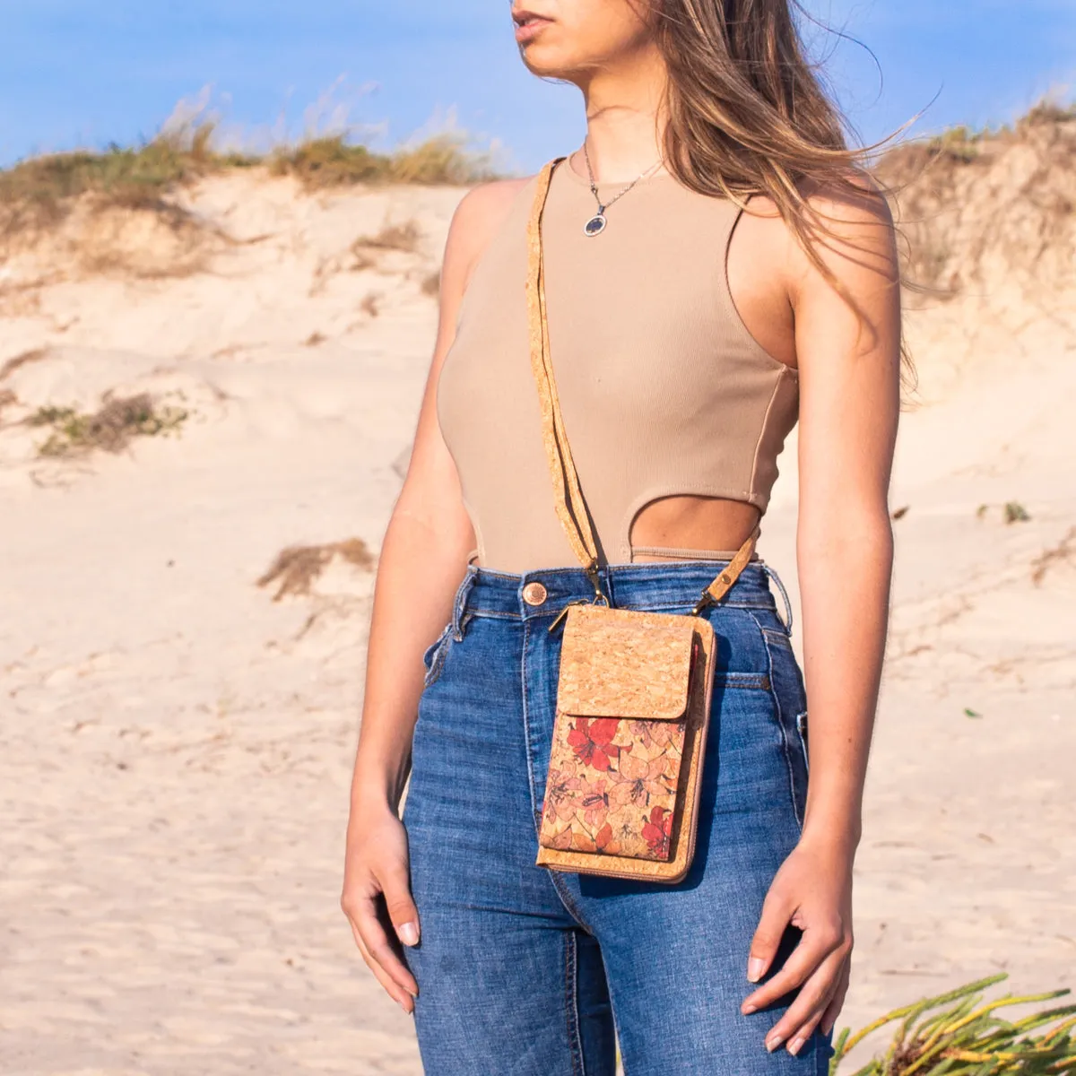 Natural Cork Crossbody Zipper Wallet with Phone BAG-2239