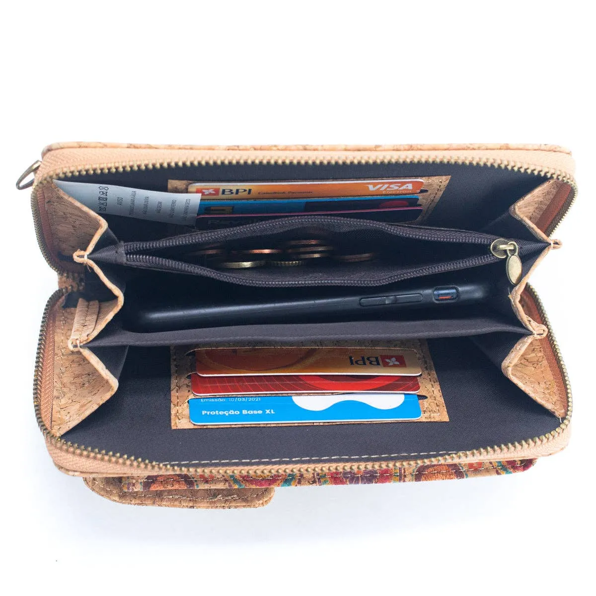 Natural Cork Crossbody Zipper Wallet with Phone BAG-2239