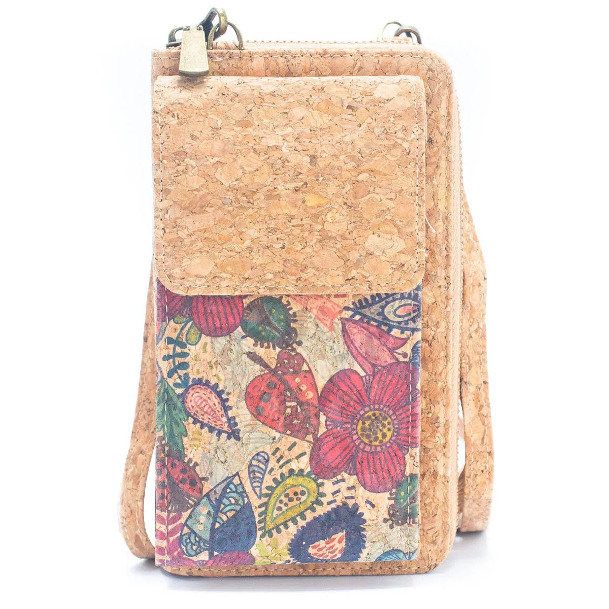 Natural Cork Crossbody Zipper Wallet with Phone BAG-2239